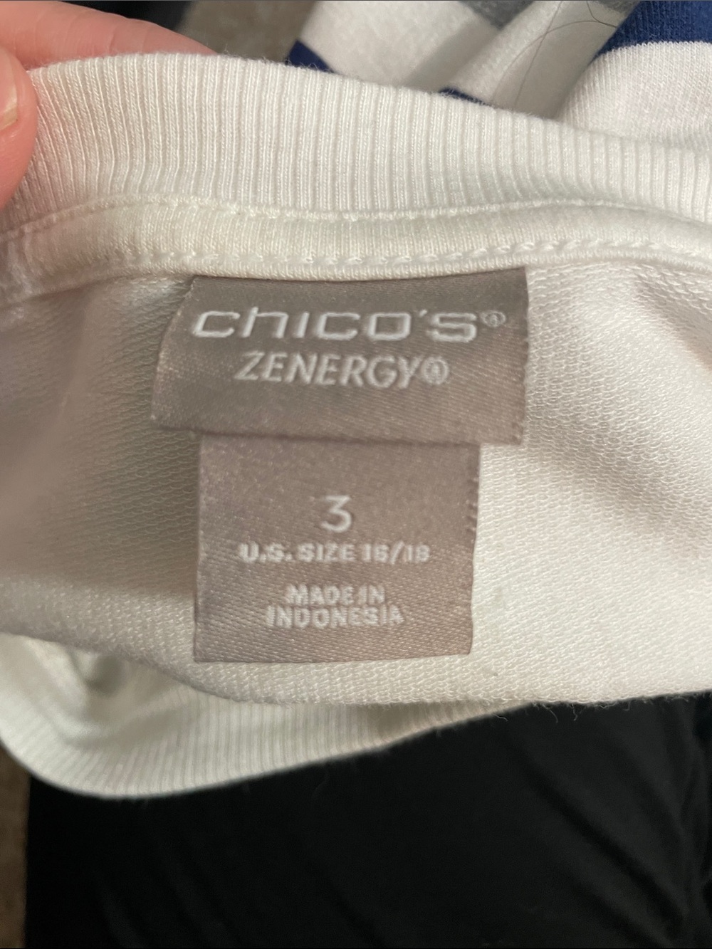 A8- Chico's White Long Sleeve Stripe Tee with Blue, Navy & Mint - Picture 3 of 5